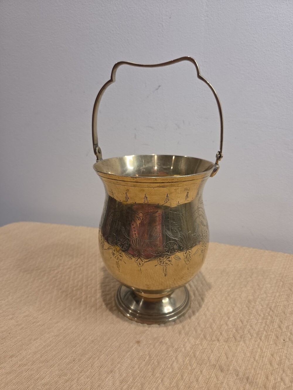 Vintage Etched Floral Silver Plated Bowl Ice Bucket Vase
